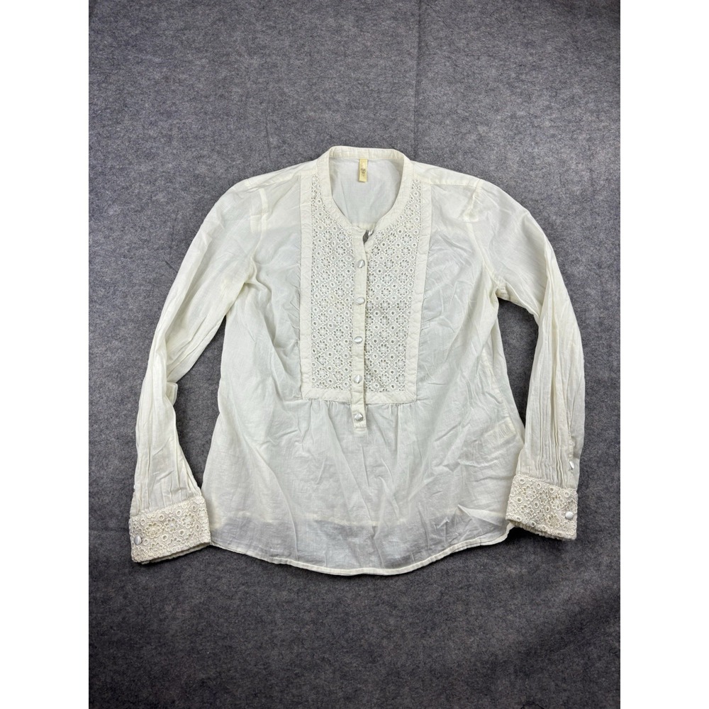 Old Navy Womens S SEE Lace Crochet Henley Long Sleeve Peasant Coastal Boho Sheer